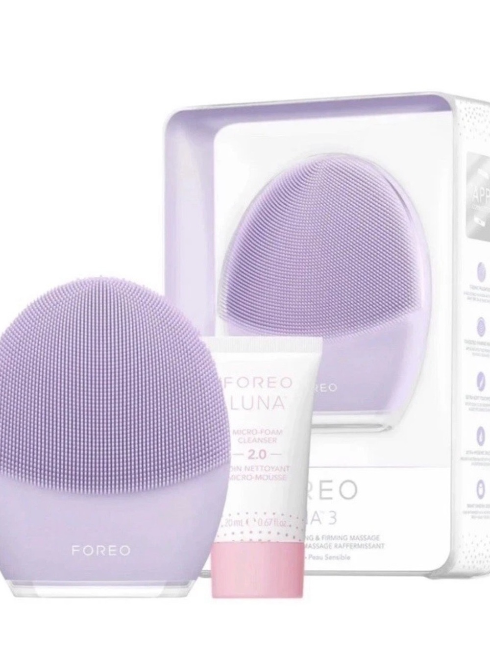 FOREO LUNA 3 Facial Cleansing Brush & Massager – Sensitive Skin + Cleanser - NIB